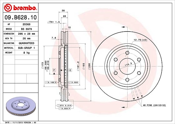 Brembo Bremsscheibe [Hersteller-Nr. 09.B628.10] für Nissan
