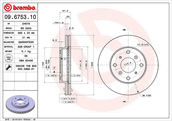 Brembo Bremsscheibe [Hersteller-Nr. 09.6753.10] für Honda