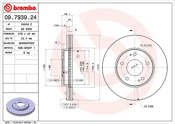 Brembo Bremsscheibe [Hersteller-Nr. 09.7939.24] für Mitsubishi