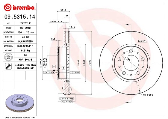 Brembo Bremsscheibe [Hersteller-Nr. 09.5315.14] für Volvo