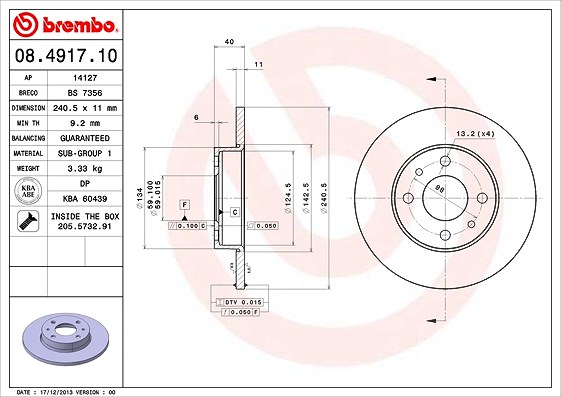 Brembo Bremsscheibe [Hersteller-Nr. 08.4917.10] für Alfa Romeo