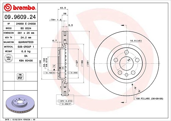 Brembo Bremsscheibe [Hersteller-Nr. 09.9609.24] für Peugeot, Citroën