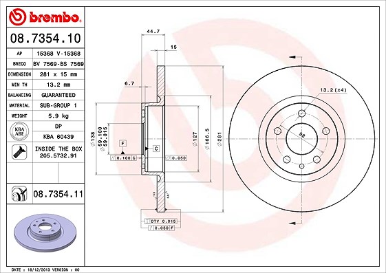 Brembo Bremsscheibe Vorderachse Voll [Hersteller-Nr. 08.7354.11] für Alfa Romeo