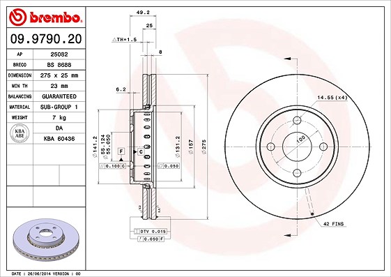 Brembo Bremsscheibe [Hersteller-Nr. 09.9790.20] für Toyota