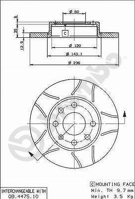 Brembo Bremsscheibe [Hersteller-Nr. 08.4475.75] für Opel, Vauxhall, Bedford, Chevrolet