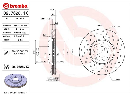 Brembo Bremsscheibe [Hersteller-Nr. 09.7628.1X] für Opel, Vauxhall, Chevrolet