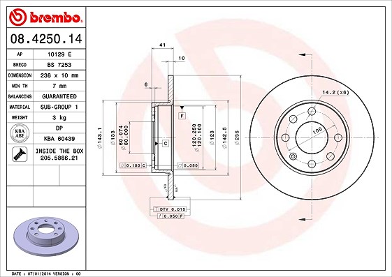 Brembo Bremsscheibe [Hersteller-Nr. 08.4250.14] für Bedford, Opel, Vauxhall