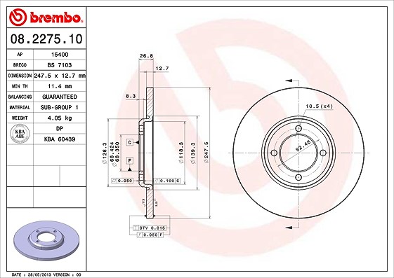 Brembo Bremsscheibe [Hersteller-Nr. 08.2275.10] für Hyundai, Ford