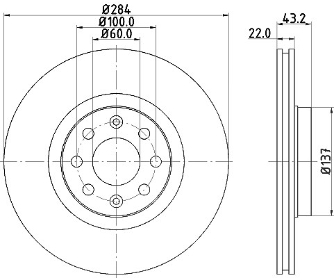 Hella Bremsscheibe Vorderachse Belüftet [Hersteller-Nr. 8DD355112-601] für Fiat, Opel, Vauxhall
