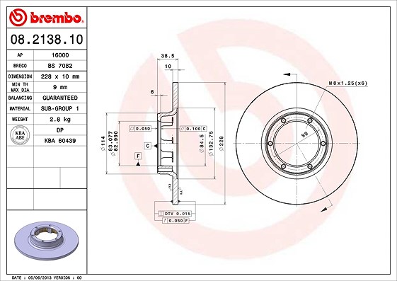 Brembo Bremsscheibe [Hersteller-Nr. 08.2138.10] für Dacia, Renault, Aro
