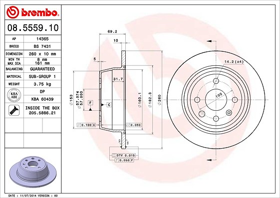 Brembo Bremsscheibe [Hersteller-Nr. 08.5559.10] für Opel, Vauxhall