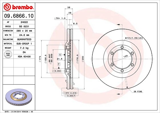 Brembo Bremsscheibe [Hersteller-Nr. 09.6866.10] für Great Wall, Vauxhall, Isuzu, Opel