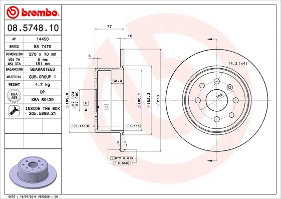 Brembo Bremsscheibe [Hersteller-Nr. 08.5748.10] für Vauxhall, Opel