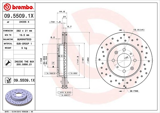 Brembo Bremsscheibe [Hersteller-Nr. 09.5509.1X] für Rover, Lotus, Mg, Honda