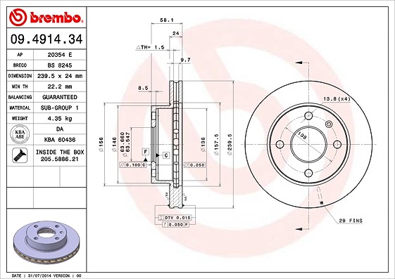 Brembo Bremsscheibe [Hersteller-Nr. 09.4914.34] für Tvr, Ford