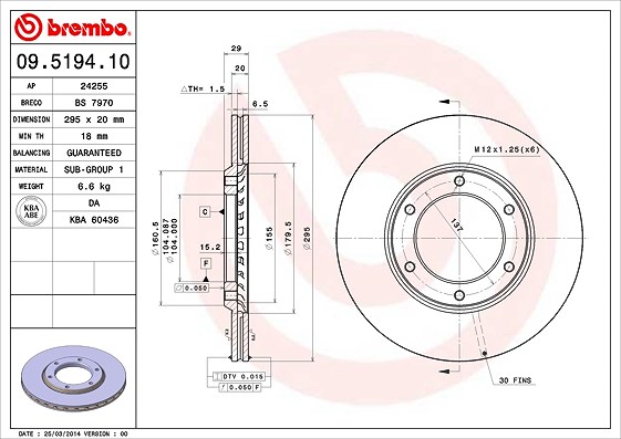 Brembo Bremsscheibe [Hersteller-Nr. 09.5194.10] für Nissan