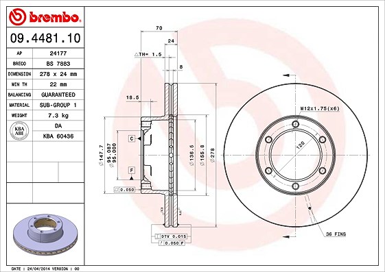 Brembo Bremsscheibe [Hersteller-Nr. 09.4481.10] für Renault