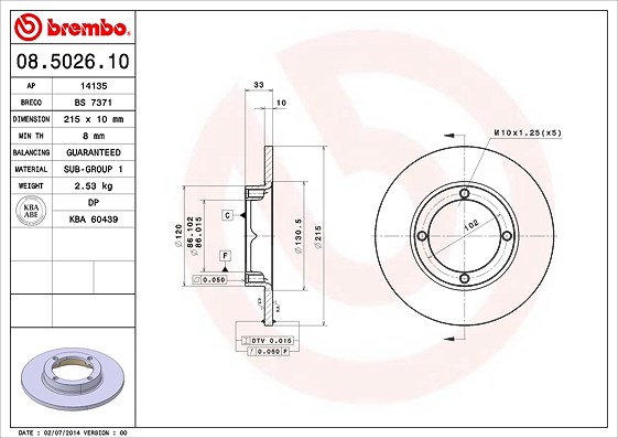 Brembo Bremsscheibe [Hersteller-Nr. 08.5026.10] für Maruti, Vauxhall, Suzuki, Bedford, Gme