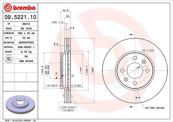 Brembo Bremsscheibe [Hersteller-Nr. 09.5221.10] für Saab