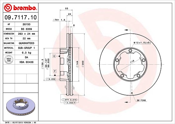 Brembo Bremsscheibe [Hersteller-Nr. 09.7117.10] für Nissan