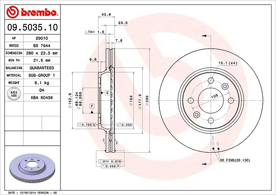 Brembo Bremsscheibe [Hersteller-Nr. 09.5035.10] für Saab