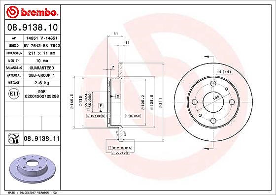 Brembo Bremsscheibe [Hersteller-Nr. 08.9138.10] für Perodua, Daihatsu