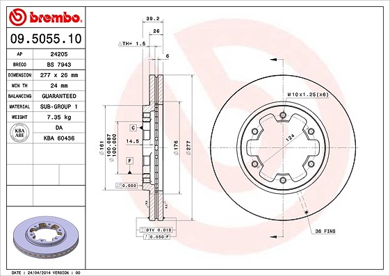 Brembo Bremsscheibe [Hersteller-Nr. 09.5055.10] für Ford, Nissan