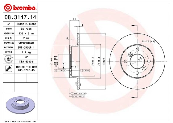 Brembo Bremsscheibe [Hersteller-Nr. 08.3147.14] für Renault