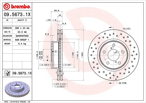 Brembo Bremsscheibe [Hersteller-Nr. 09.5673.1X] für Subaru