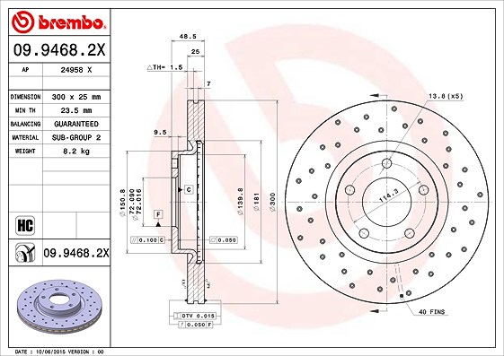 Brembo Bremsscheibe [Hersteller-Nr. 09.9468.2X] für Mazda