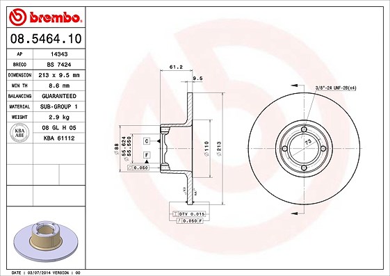 Brembo Bremsscheibe [Hersteller-Nr. 08.5464.10] für Austin, Rover
