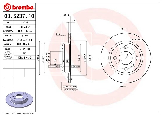 Brembo Bremsscheibe Hinterachse Voll [Hersteller-Nr. 08.5237.10] für Volvo