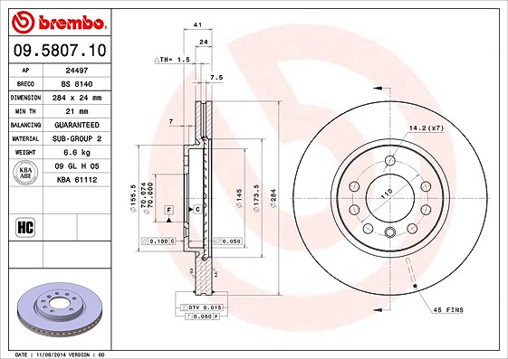 Brembo Bremsscheibe [Hersteller-Nr. 09.5807.10] für Vauxhall, Opel, Saab
