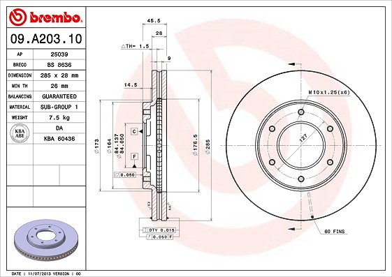 Brembo Bremsscheibe [Hersteller-Nr. 09.A203.10] für Toyota