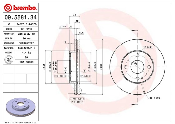 Brembo Bremsscheibe [Hersteller-Nr. 09.5581.34] für Mazda