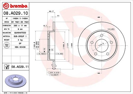 Brembo Bremsscheibe [Hersteller-Nr. 08.A029.11] für Mazda