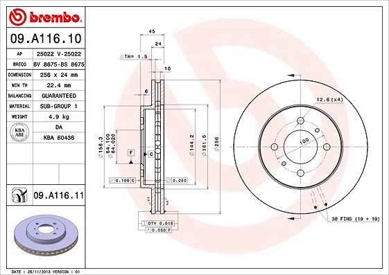 Brembo Bremsscheibe [Hersteller-Nr. 09.A116.11] für Mitsubishi, Proton