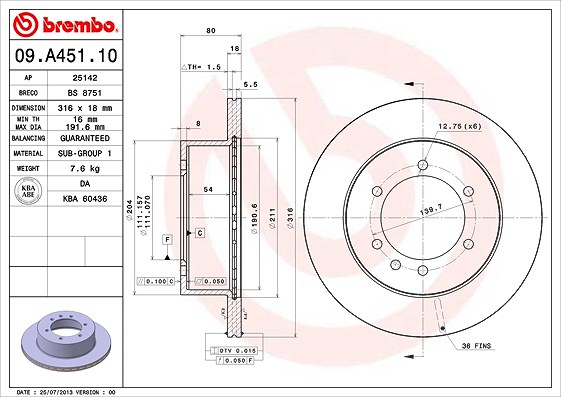 Brembo Bremsscheibe [Hersteller-Nr. 09.A451.10] für Nissan