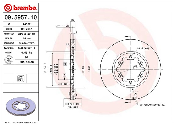 Brembo Bremsscheibe [Hersteller-Nr. 09.5957.10] für Mazda