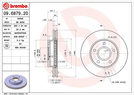 Brembo Bremsscheibe [Hersteller-Nr. 09.6879.20] für Ford