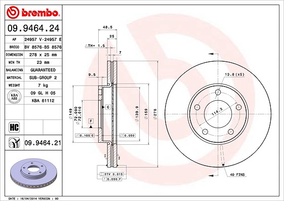 Brembo Bremsscheibe [Hersteller-Nr. 09.9464.21] für Mazda