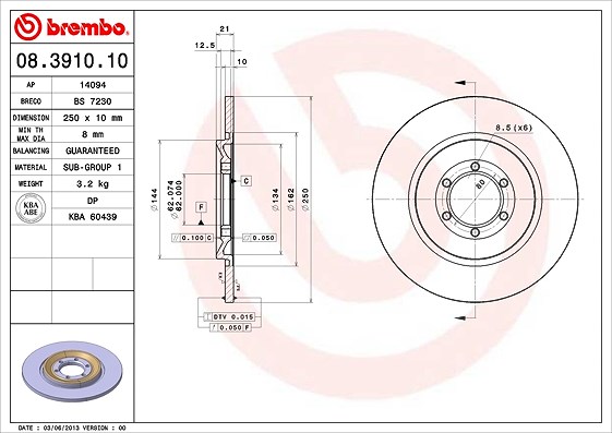 Brembo Bremsscheibe [Hersteller-Nr. 08.3910.10] für Alfa Romeo