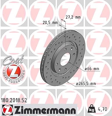 Zimmermann Bremsscheibe Vorderachse Belüftet [Hersteller-Nr. 180.2018.52] für Citroën, Peugeot