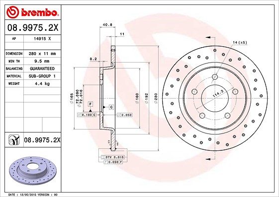 Brembo Bremsscheibe [Hersteller-Nr. 08.9975.2X] für Mazda