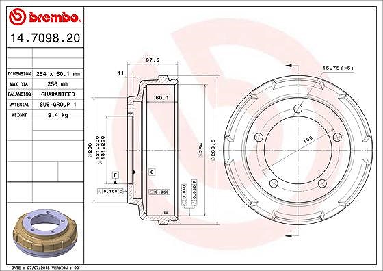 Brembo 1x Bremstrommel [Hersteller-Nr. 14.7098.20] für Ford