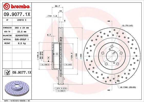 Brembo Bremsscheibe [Hersteller-Nr. 09.9077.1X] für Subaru