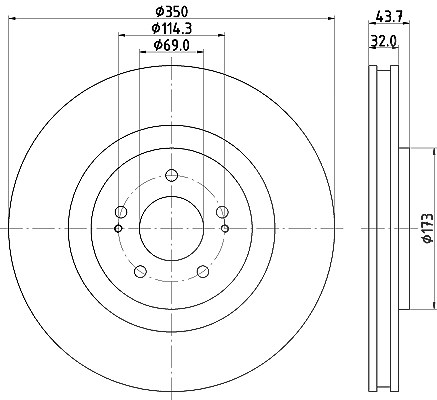 Hella 1x Bremsscheibe [Hersteller-Nr. 8DD355122-321] für Mitsubishi