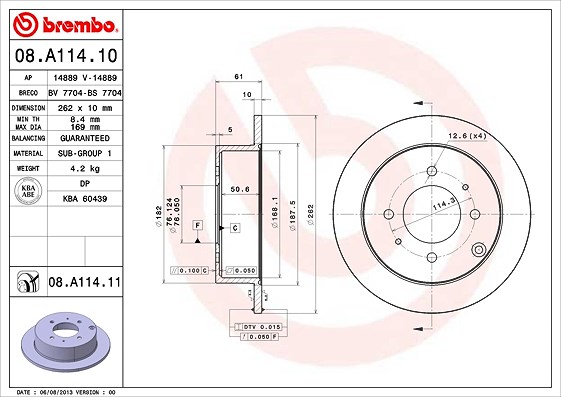 Brembo Bremsscheibe [Hersteller-Nr. 08.A114.11] für Hyundai, Kia
