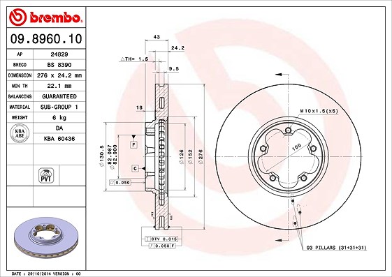 Brembo Bremsscheibe [Hersteller-Nr. 09.8960.10] für Ford