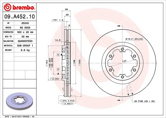 Brembo 1x Bremsscheibe Vorderachse Belüftet [Hersteller-Nr. 09.A452.10] für Infiniti, Nissan